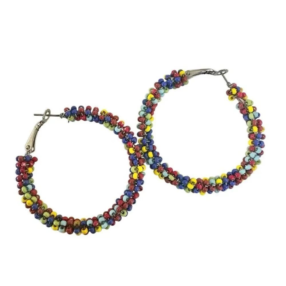 Colorful beaded hoop earrings